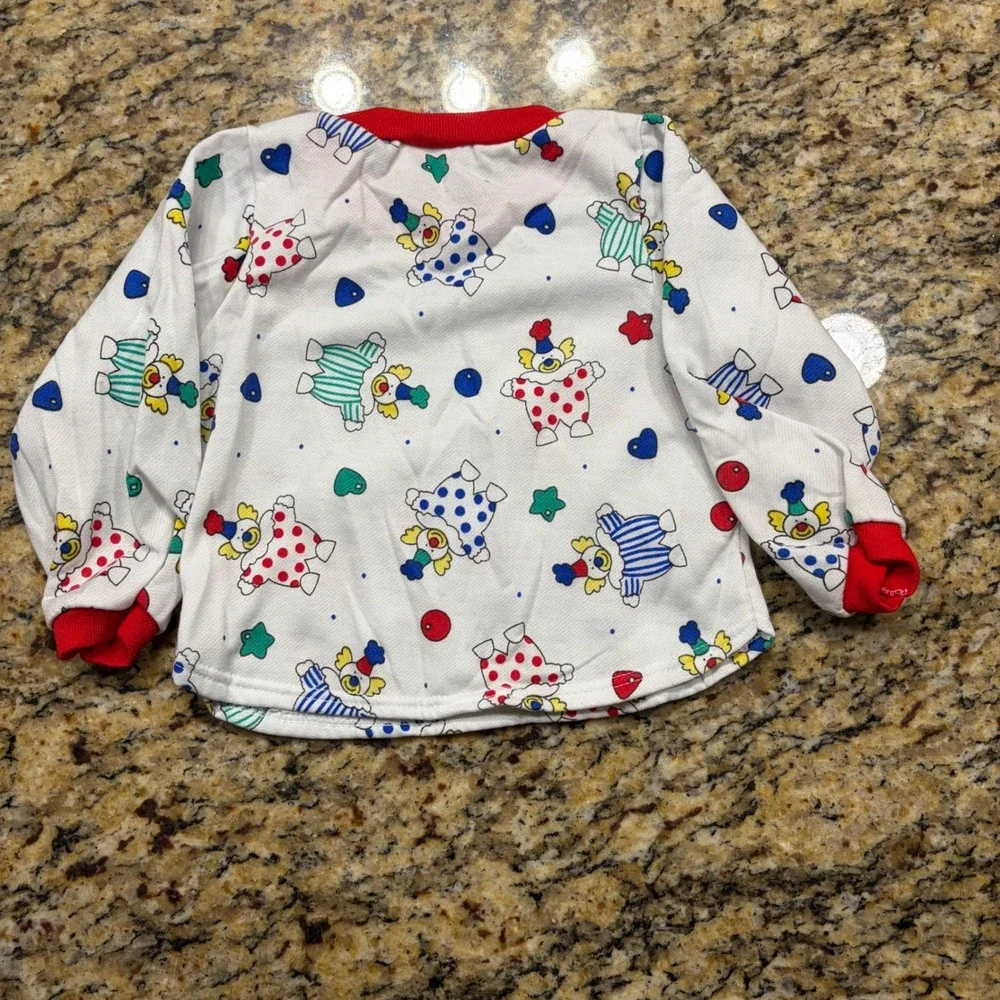 Vintage Carters Toddler Clown Print Sweatshirt Made in USA White Red 24 Months